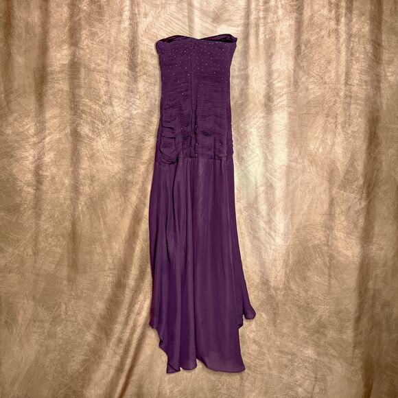 Aurora Formals Strapless Drop Waist Ruched Bodice Beaded Dress Gown Purple Fairy - Picture 3 of 8